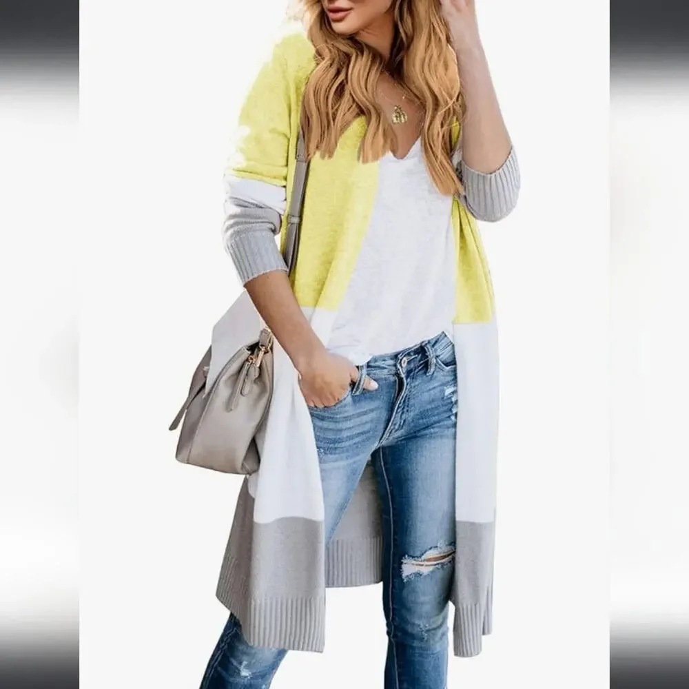 Colorblock Open Front Cardigan Womens M Colorful Casual Boho EUC